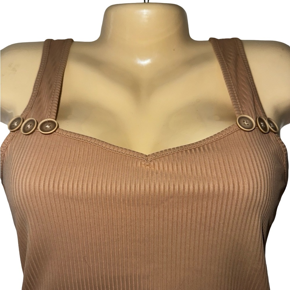 SHEIN Brown Ribbed Button Strap Top